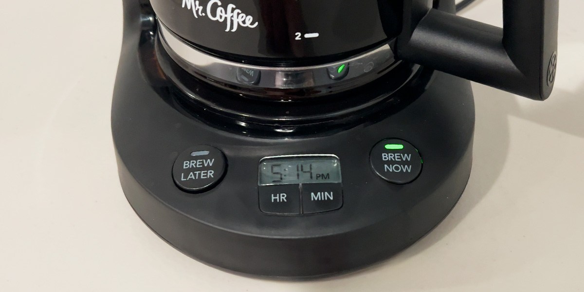 Closeup image of Mr. Coffee 5-Cup Mini Brew Switch Coffee Maker control panel  Closeup image of Mr. Coffee 5-Cup Mini Brew Switch Coffee Maker control panel