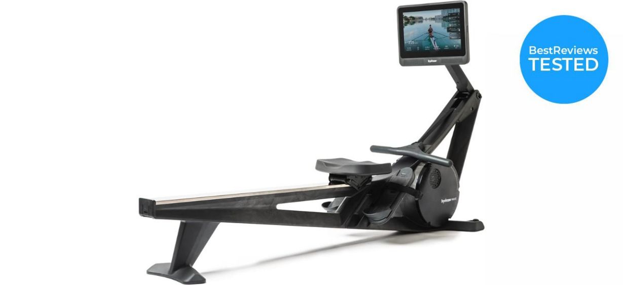 Hydrow Wave rowing machine on white background with "Tested" blue badge Hydrow Wave rowing machine on white background with "Tested" blue badge