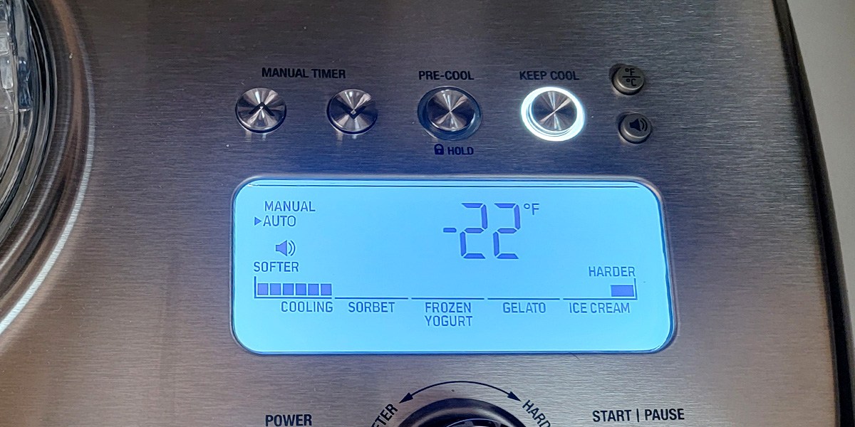 Top view of Breville Smart Scoop with Keep Cool display Top view of Breville Smart Scoop with Keep Cool display