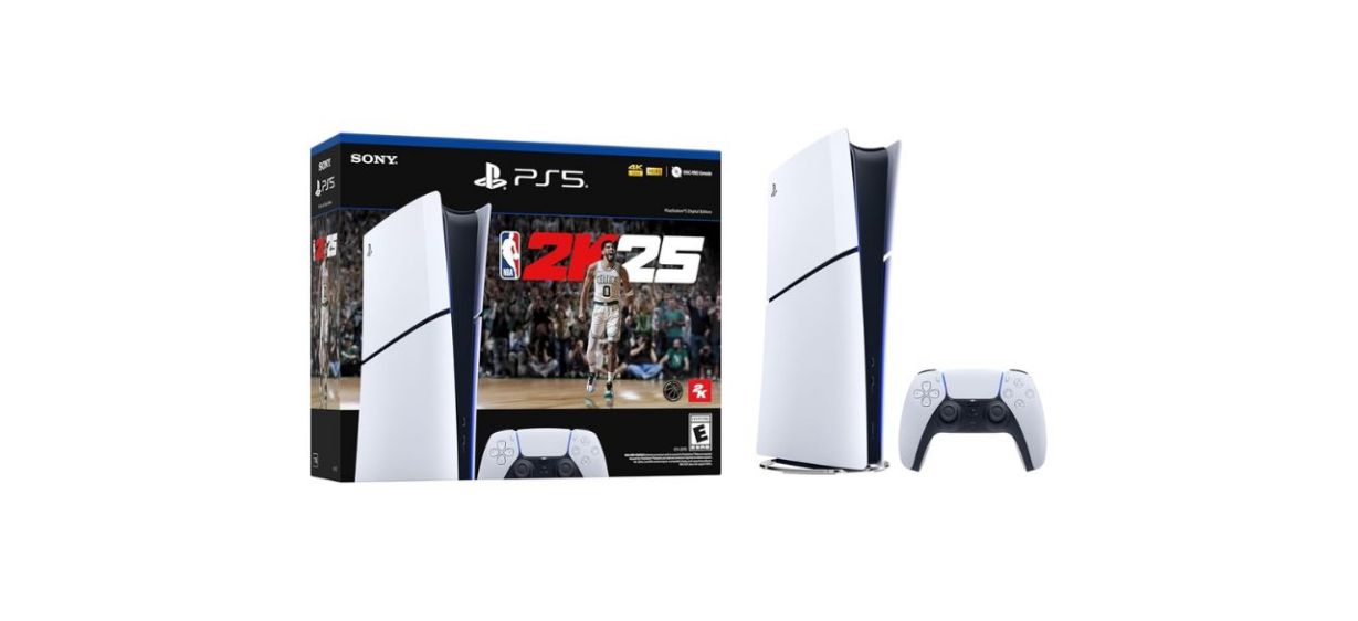 PlayStation PS5 Digital Edition – NBA 2K25 Bundle on white back PlayStation PS5 Digital Edition – NBA 2K25 Bundle on white back