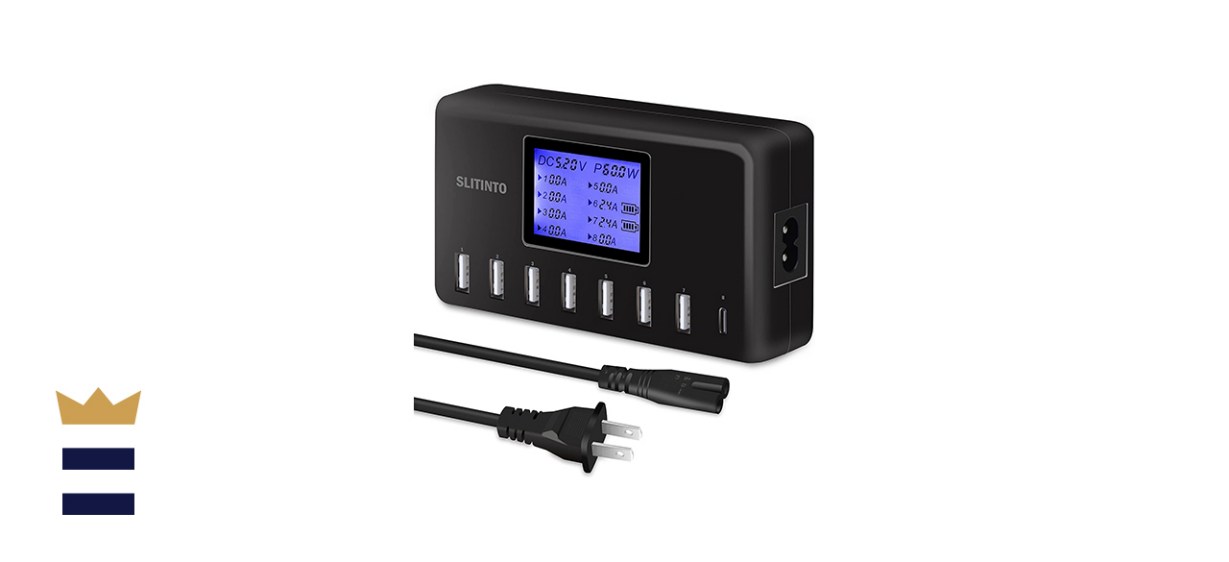 Slitinto USB Charging Station For Up To 8 Devices With Cables And LCD Display