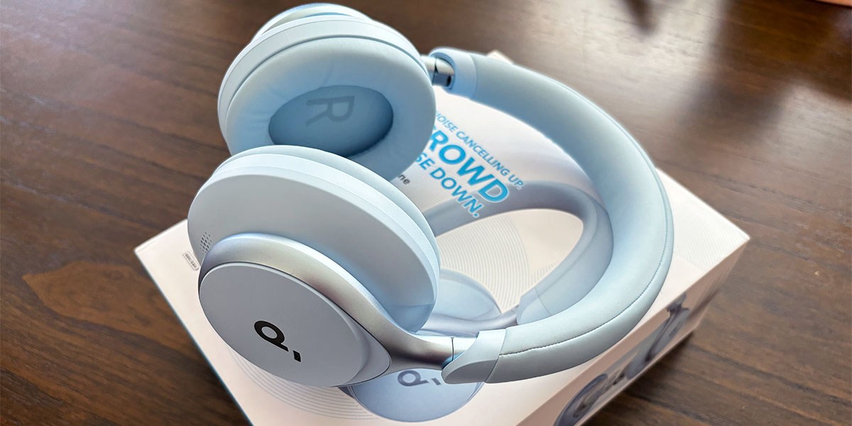 Soundcore Space One resting on product box