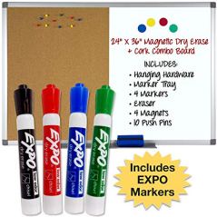 Excello Global Products Magnetic Dry Erase and Cork Combo Board (36 Inch by 24 Inch)