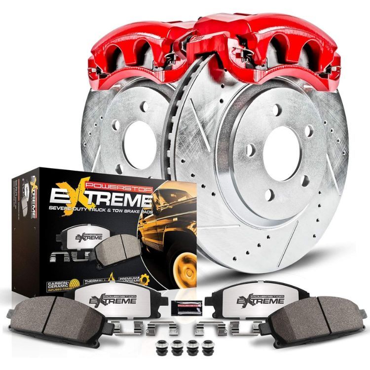 Power Stop Z36 Truck &amp; Tow Front Calipers with Drilled and Slotted Brake Rotors