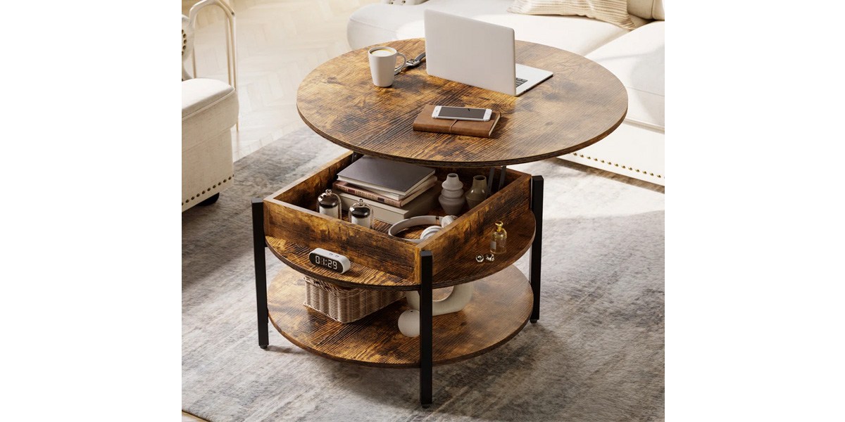 17 Stories Wynny Round Lift-Top Wood Coffee Table with Storage