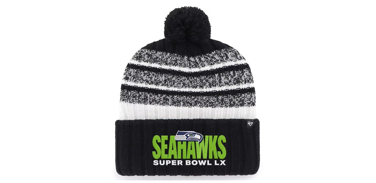 Men's Seattle Seahawks '47 Black Super Bowl LX Tavern Cuffed Knit Hat with Pom