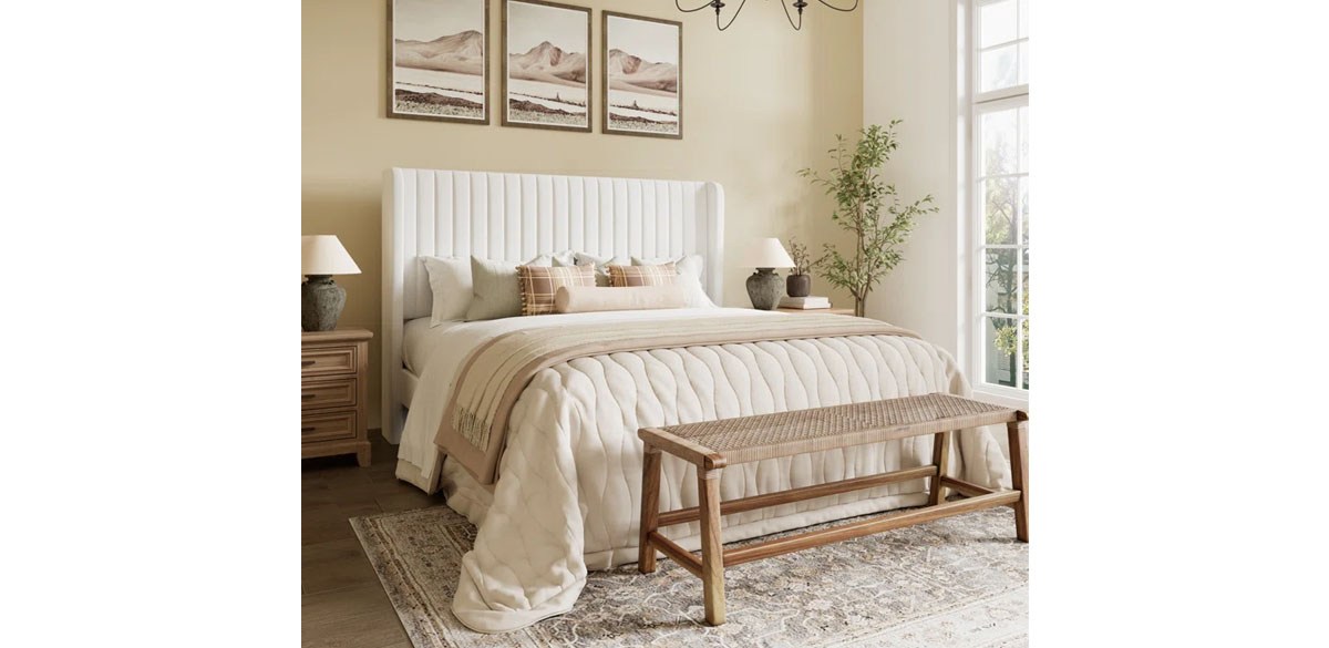 Willa Arlo Interiors Candler Velvet Upholstered Platform Bed with Wingback Headboard and Wooden Slats