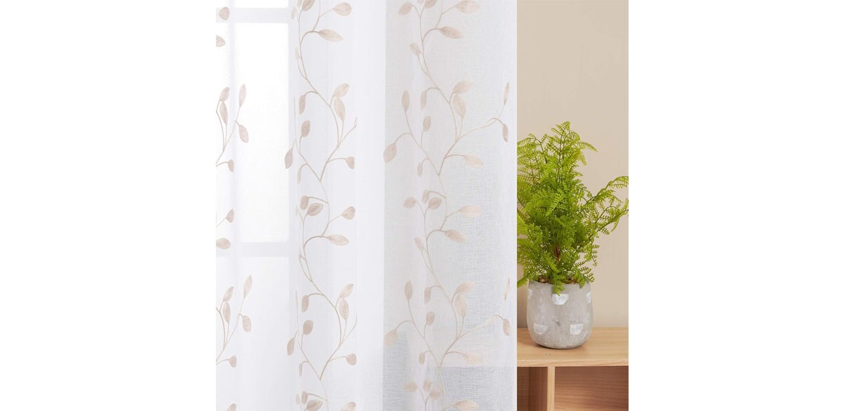 Sheer Curtain Light-Filtering Embroidered Leaf Sheers