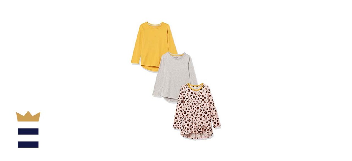 Amazon Essentials Girls' Long-Sleeved Cotton Jersey Tunic T-shirts