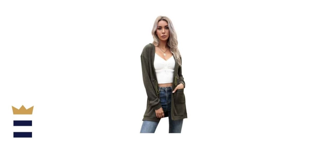 Autumn Solid Color Long Sleeve Lace Up Hooded Cardigan