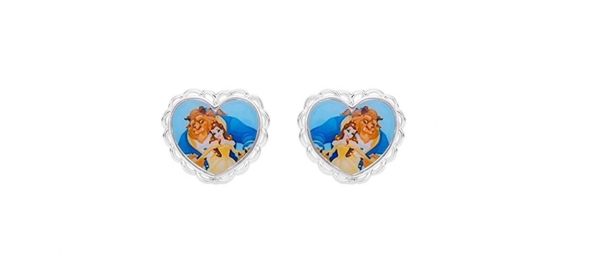 Disney Beauty and the Beast Silver Plated Heart Stud Earrings