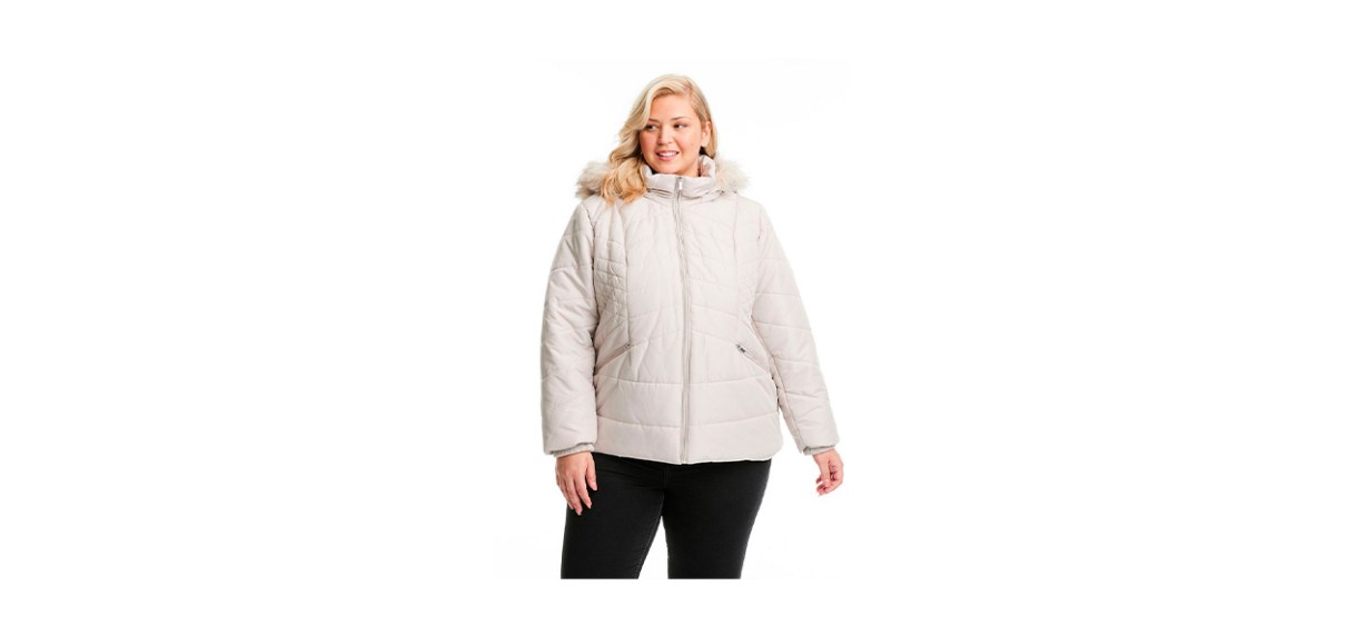 Best Details Plus Size Faux Fur Hood Quilted Jacket