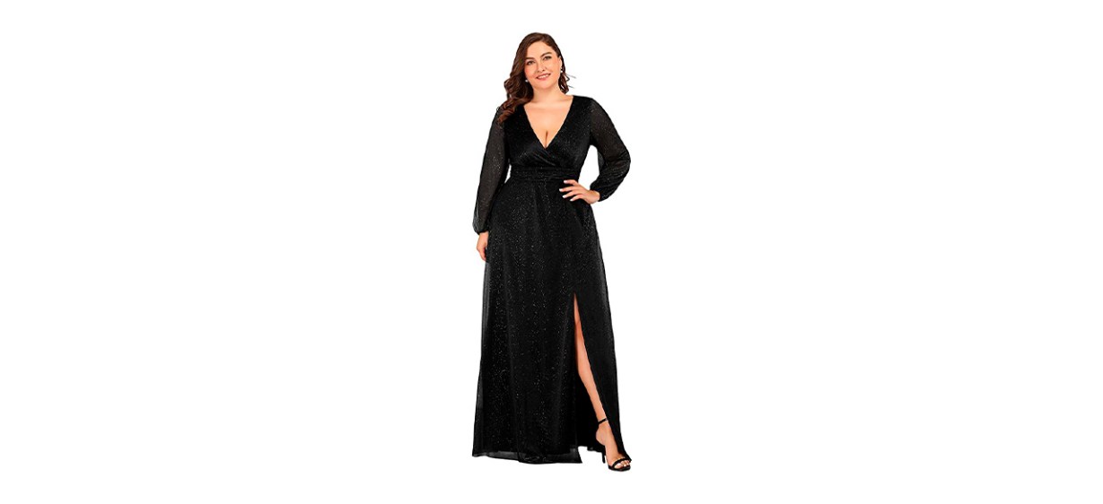 Best Ever-Pretty Plus-Size V-Neck Sparkle Evening Dress
