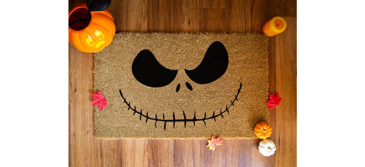 Jack Skellington Doormat with Halloween decorations