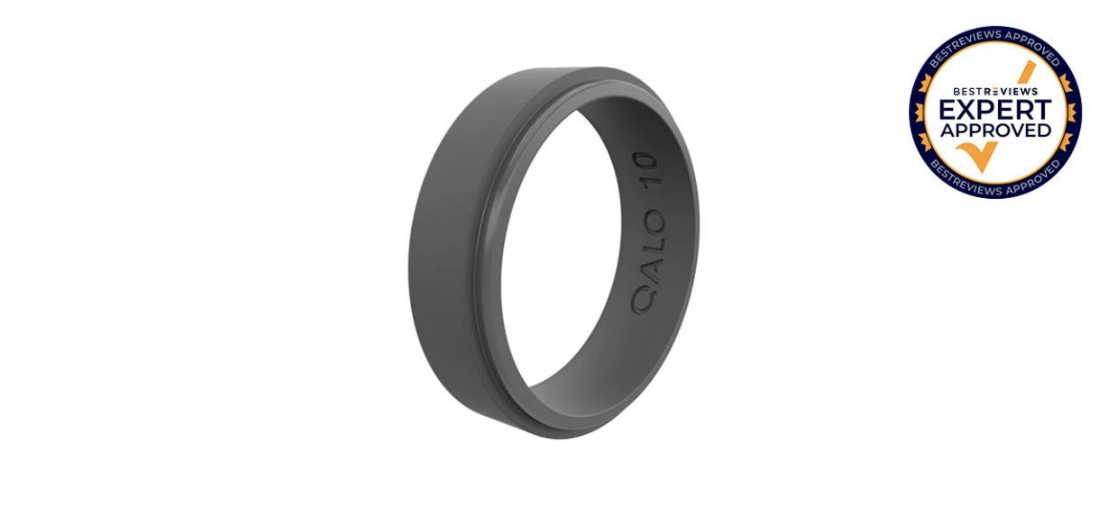 Best Qalo Men's &amp; Women's Narrow Polished Step Edge Silicone Ring