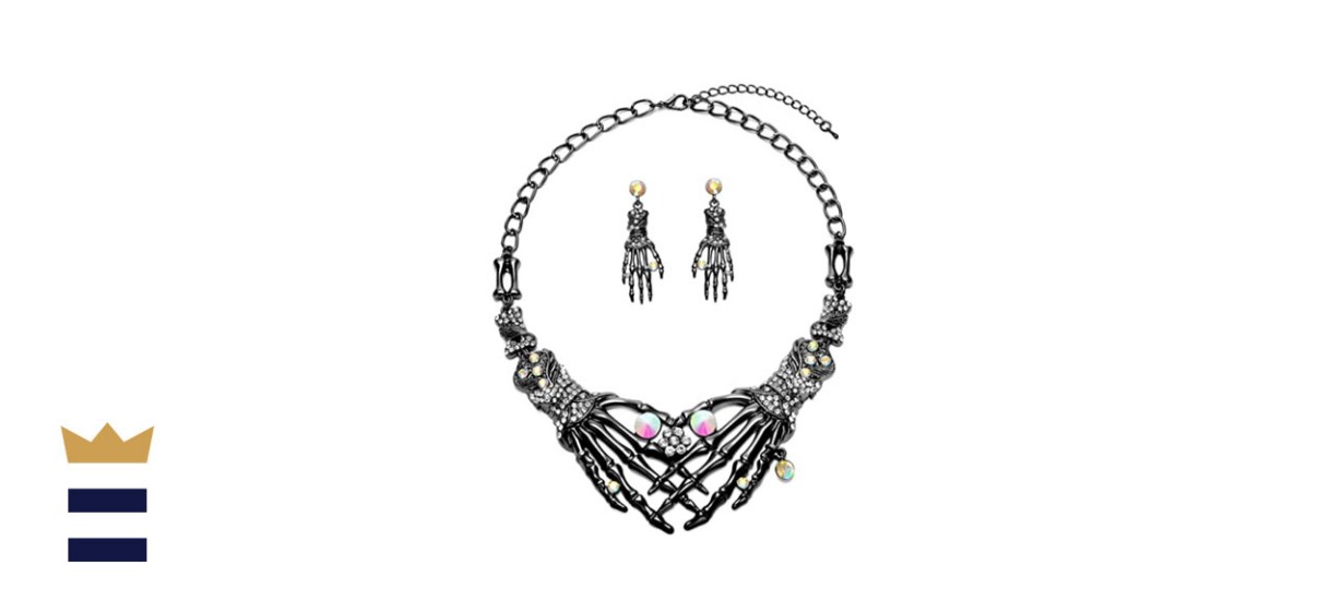 Gothic Skull Skeleton Choker Necklace Earrings Jewelry Set