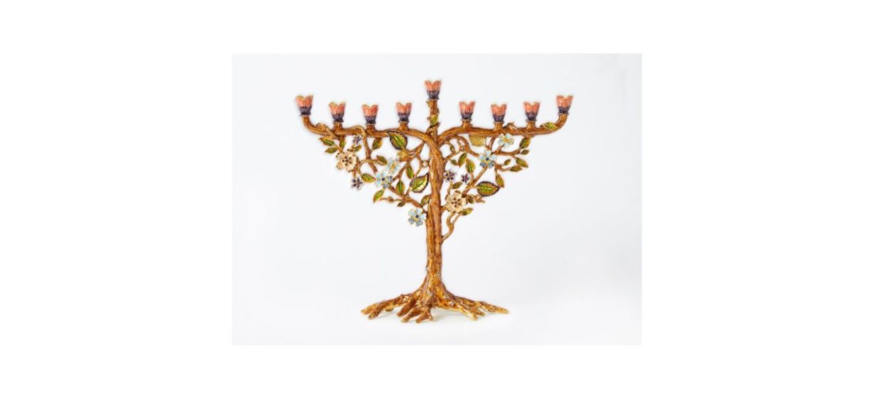 wooden menorah with flowers