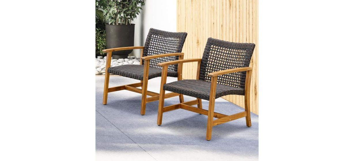 IDZO Liberte 500lbs Capacity Acacia Outdoor Club Chairs on patio