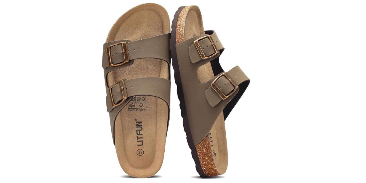 Litfun Unisex Cork Footbed Sandals Summer Slip On Slides