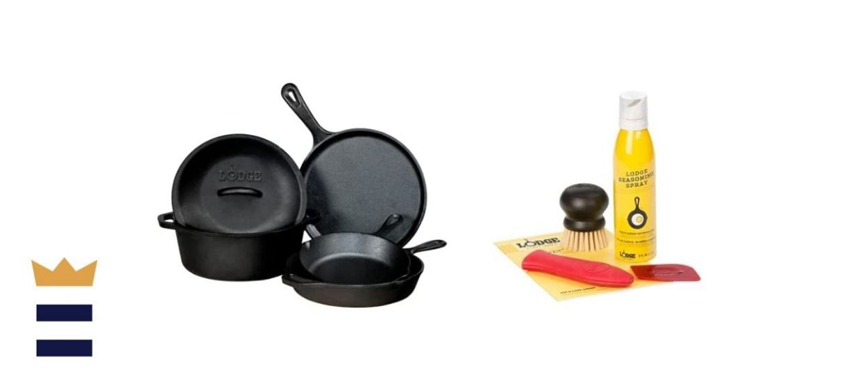 Lodge Pre-Seasoned Cast Iron Five-Piece Set and Care Kit