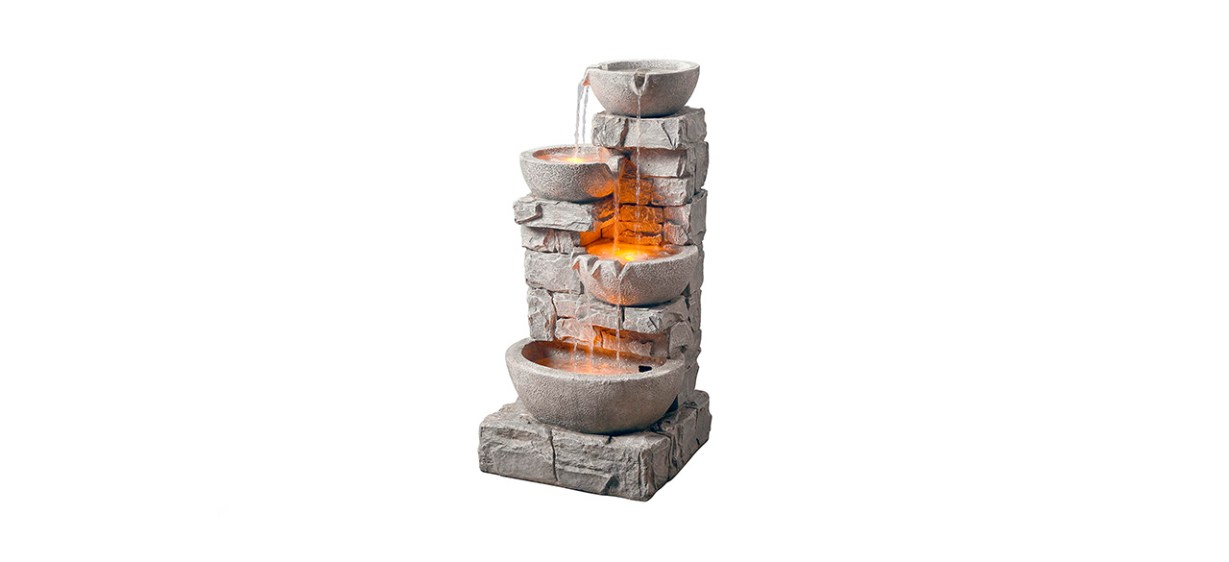 Teamson Home Four-Tiered Bowls Stacked Stone Waterfall Fountain