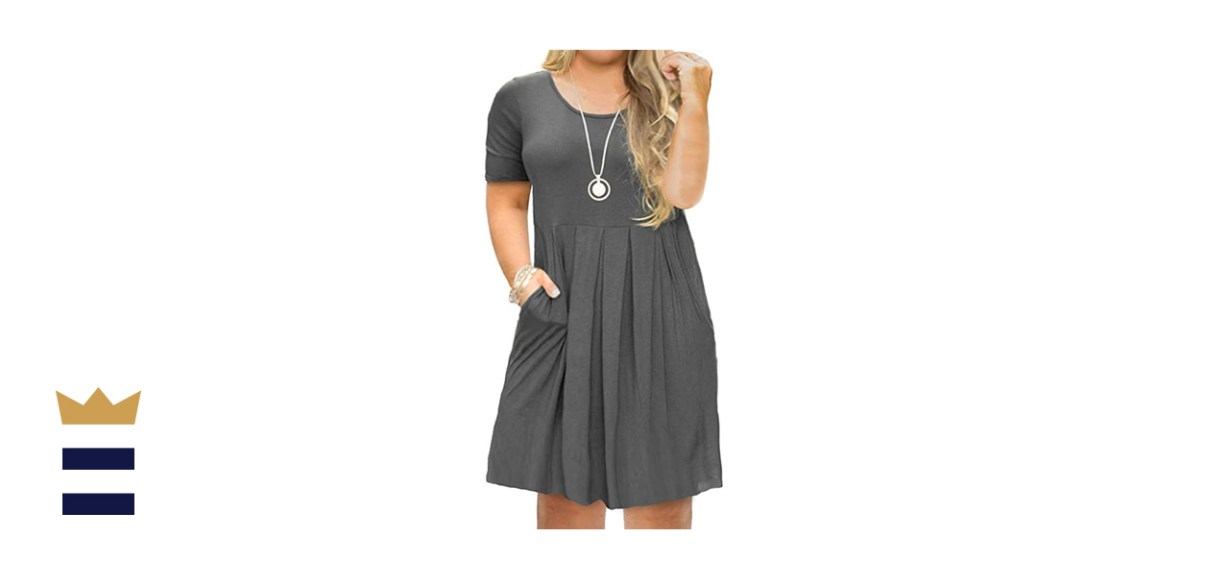 Tralilbee Plus-Size Short Sleeve Pleated Swing Dress