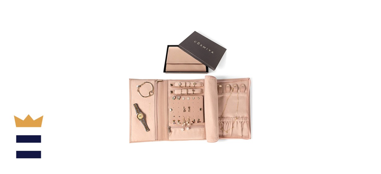 Travel Jewelry Roll Up Organizer with Zippered Storage