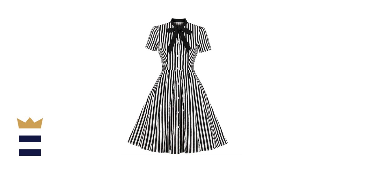 Wellwits Women's Tie Neck Pocket Vintage Button Down Shirt Dress