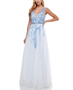 Say Yes to the Prom Juniors V-Neck Embroidered Gown