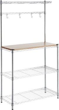 Amazon Basics Kitchen Storage Baker's Rack with Wood Table