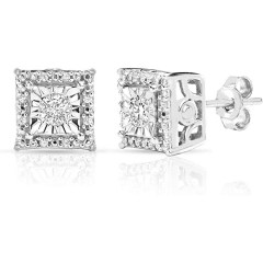 Natalia Drake Diamond Stud Earrings in Sterling Silver Halo