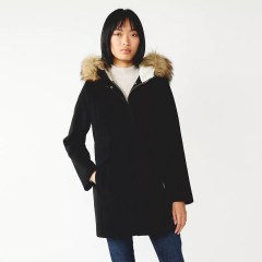 Nine West Women's Faux-Fur Hood Sherpa-Lined Wool Blend Coat